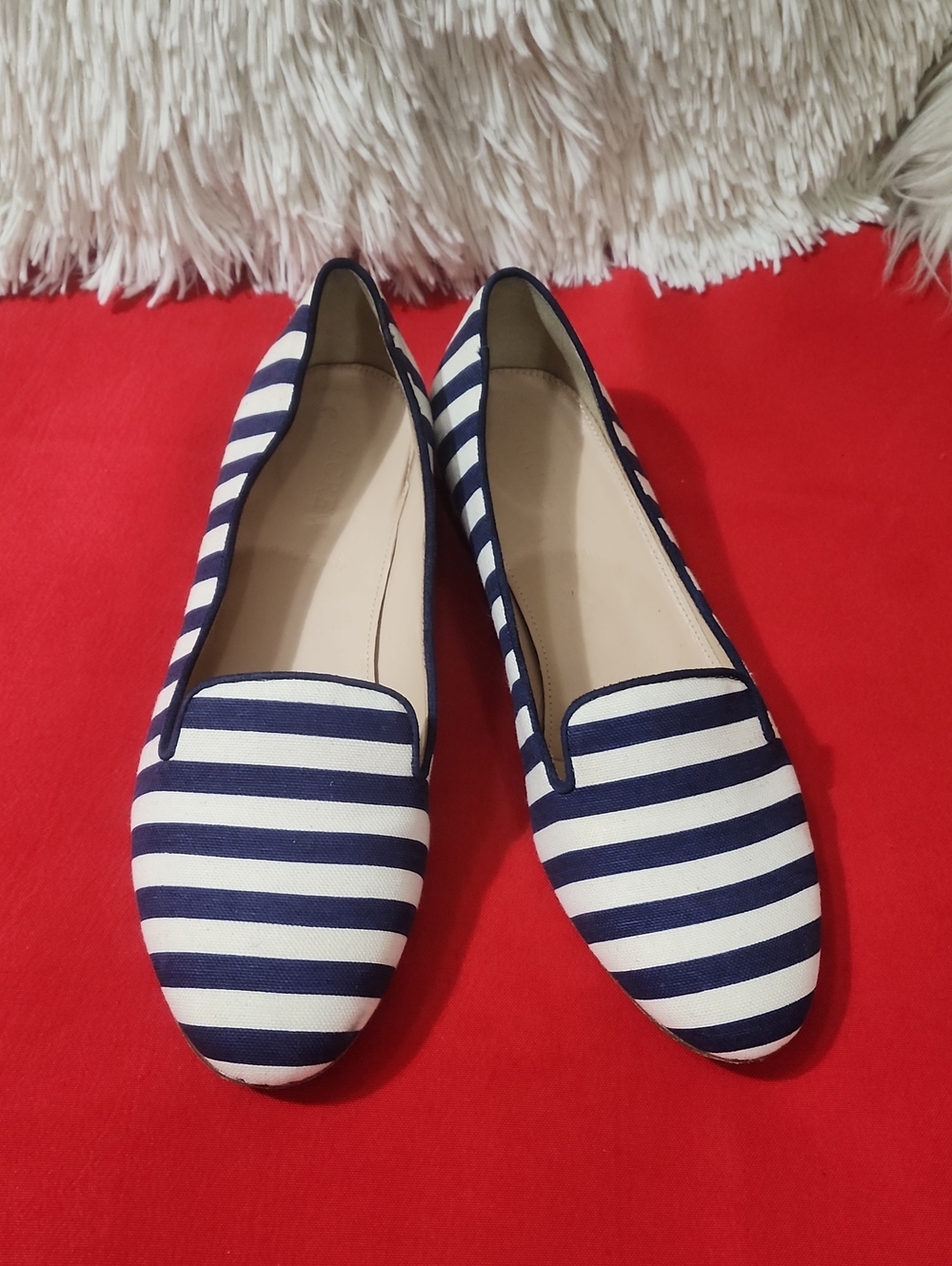 J. Crew Navy and White Striped Canvas Slip-On Flats
